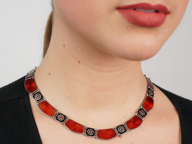 Silver, Red & Black Enamel Collar Attributed to David Anderson
