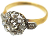 Victorian 18ct Gold Rose Diamond Cluster Ring with Diamond Set Shoulders