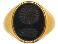 Victorian 18ct Gold Signet Ring with Bloodstone Intaglio of Peacock