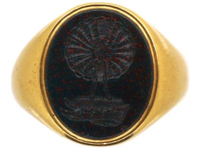 Victorian 18ct Gold Signet Ring with Bloodstone Intaglio of Peacock
