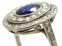 Edwardian Platinum, Sapphire & Diamond Oval Double Cluster Ring