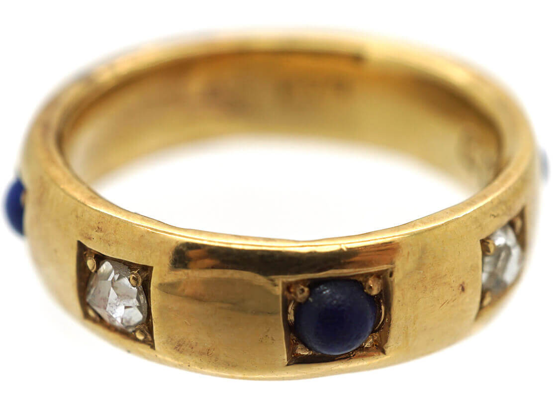 Victorian 22ct Gold Lapis Lazuli & Rose Diamond Eternity