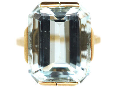 Art Deco 14ct Gold Rectangular Aquamarine Ring