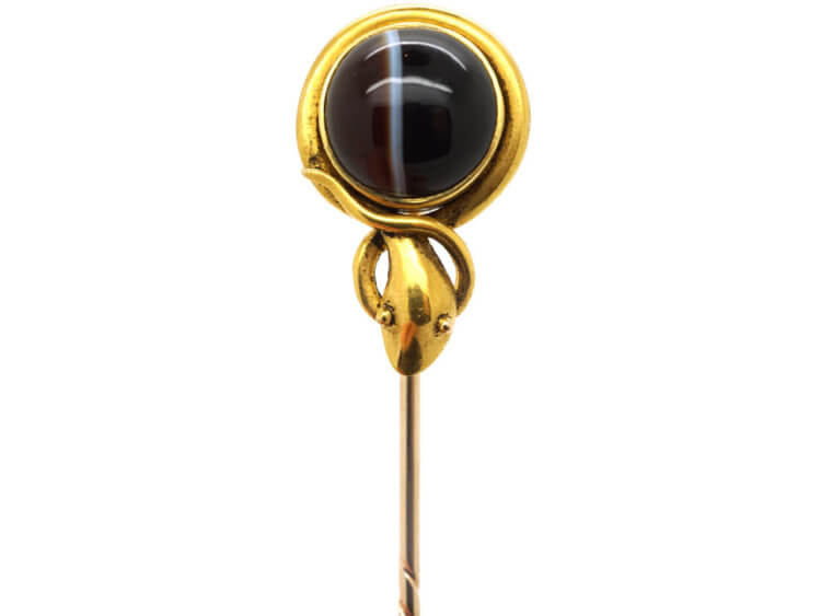 Victorian 18ct Gold and Banded Onyx Snake Tie Pin