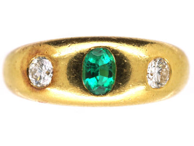 18ct Gold Emerald & Diamond Rub Over Set Ring