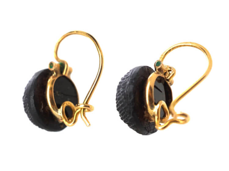French 19th Century 18ct Gold & Black Glass Earrings