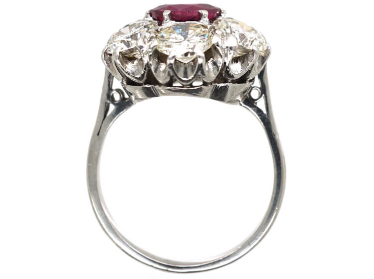 Large 18ct White Gold, Ruby & Diamond Oval Cluster Ring