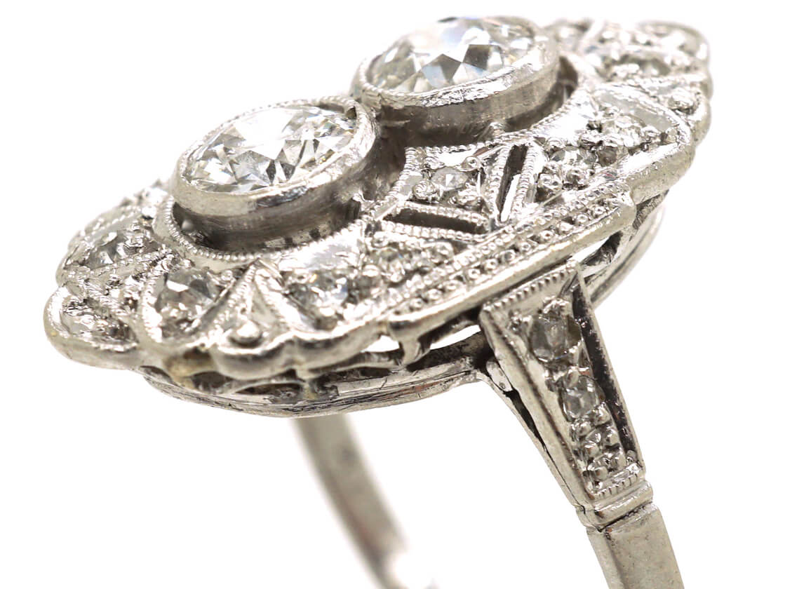 Art Deco Platinum & Diamond Octagonal Shaped Ring The Antique