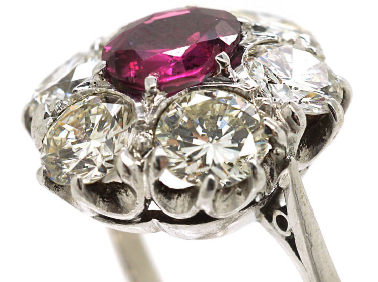 Large 18ct White Gold, Ruby & Diamond Oval Cluster Ring