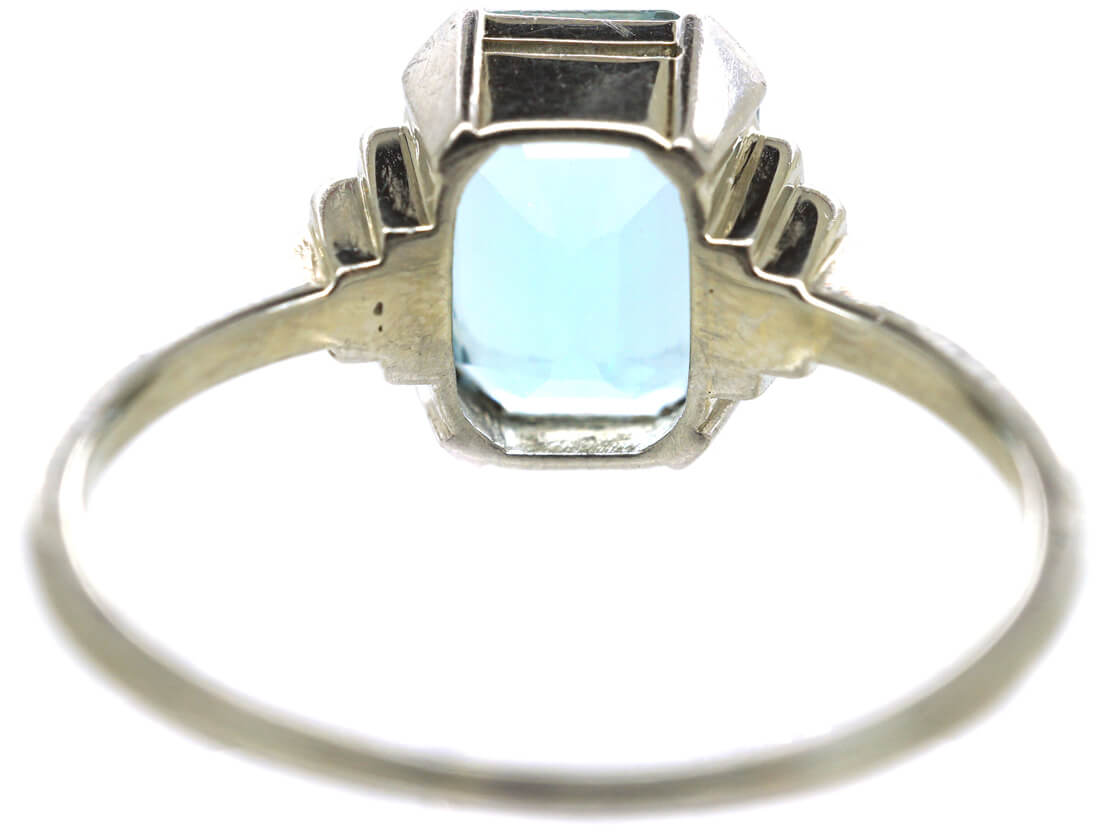 Art Deco 18ct White Gold Aquamarine Ring (685M) | The Antique Jewellery ...