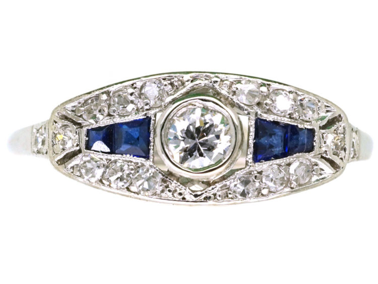 Art Deco Platinum, Sapphire & Diamond Ring