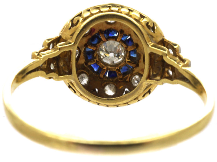Art Deco Platinum & 18ct Gold, Sapphire & Diamond Cluster Ring