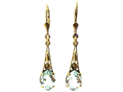 Art Deco 14ct Gold & Aquamarine Drop Earrings