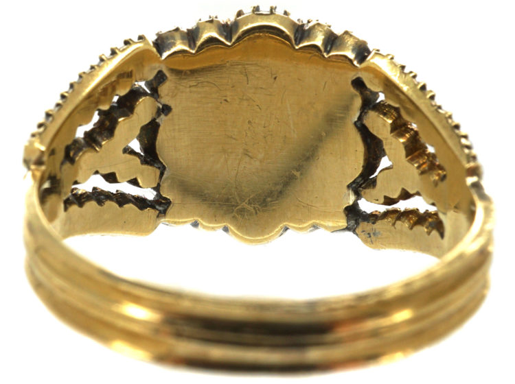 Georgian 15ct Gold, Natural Split Pearl, Diamond & Emerald Cluster Ring
