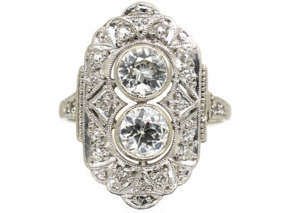 Art Deco Platinum & Diamond Octagonal Shaped Ring