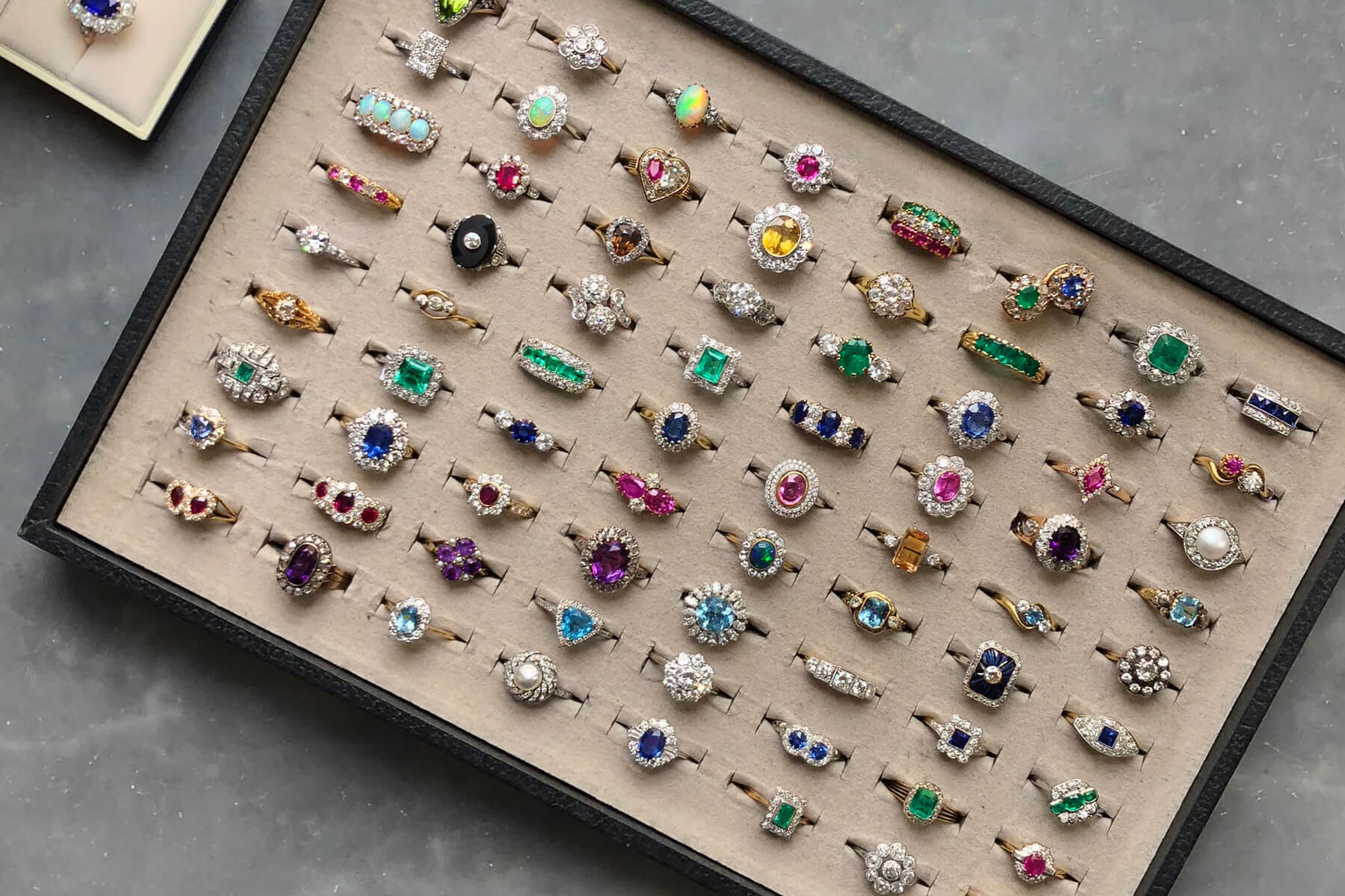 A chocolate box of colourful engagement rings