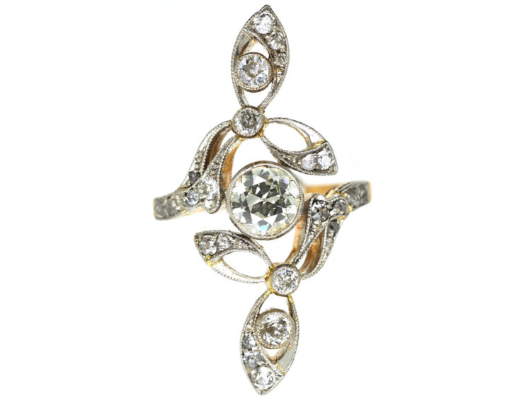Art Nouveau 18ct Gold, Platinum & Diamond Ring