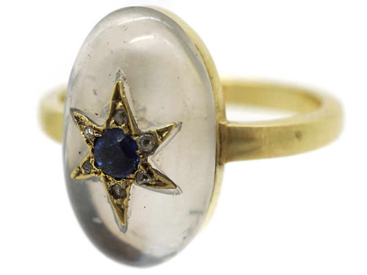 18ct Moonstone, Rose Diamond & Sapphire Ring