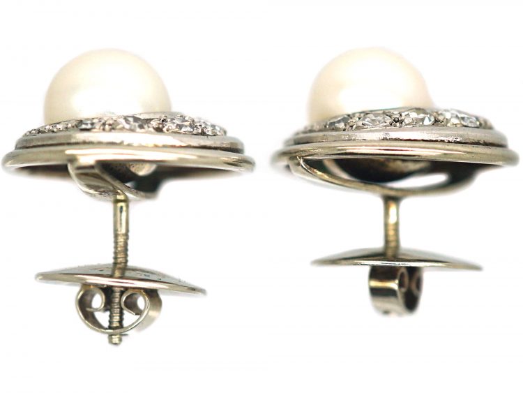 14ct White Gold Round Cultured Pearl & Diamond Earrings
