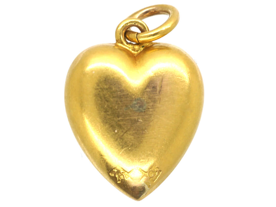 Edwardian 15ct Gold Heart Pendant set with a Ruby & Rose Diamonds (774M ...