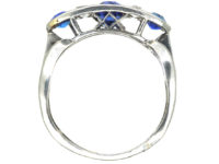 French Art Deco Platinum, Three Stone Sapphire & Diamond Ring