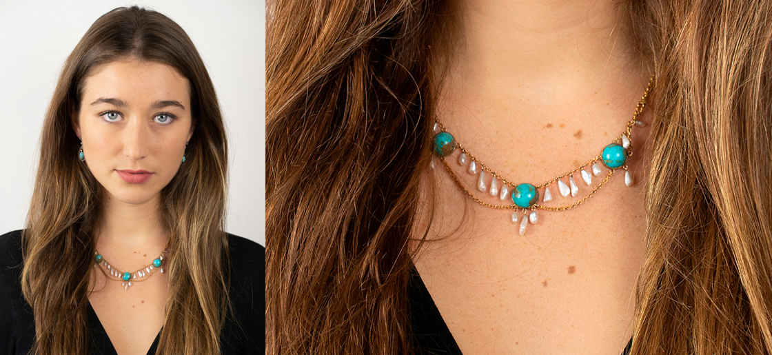Turquoise ​& Mississippi Pearl Necklace by Murrle Bennett