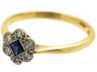 Art Deco 18ct Gold & Platinum, Sapphire & Diamond Cluster Ring