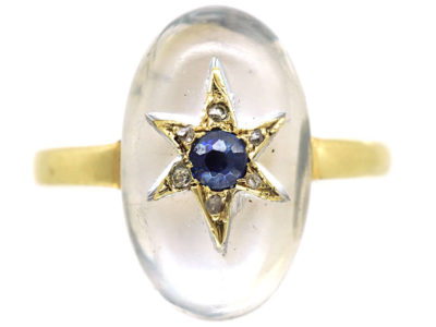 18ct Moonstone, Rose Diamond & Sapphire Ring