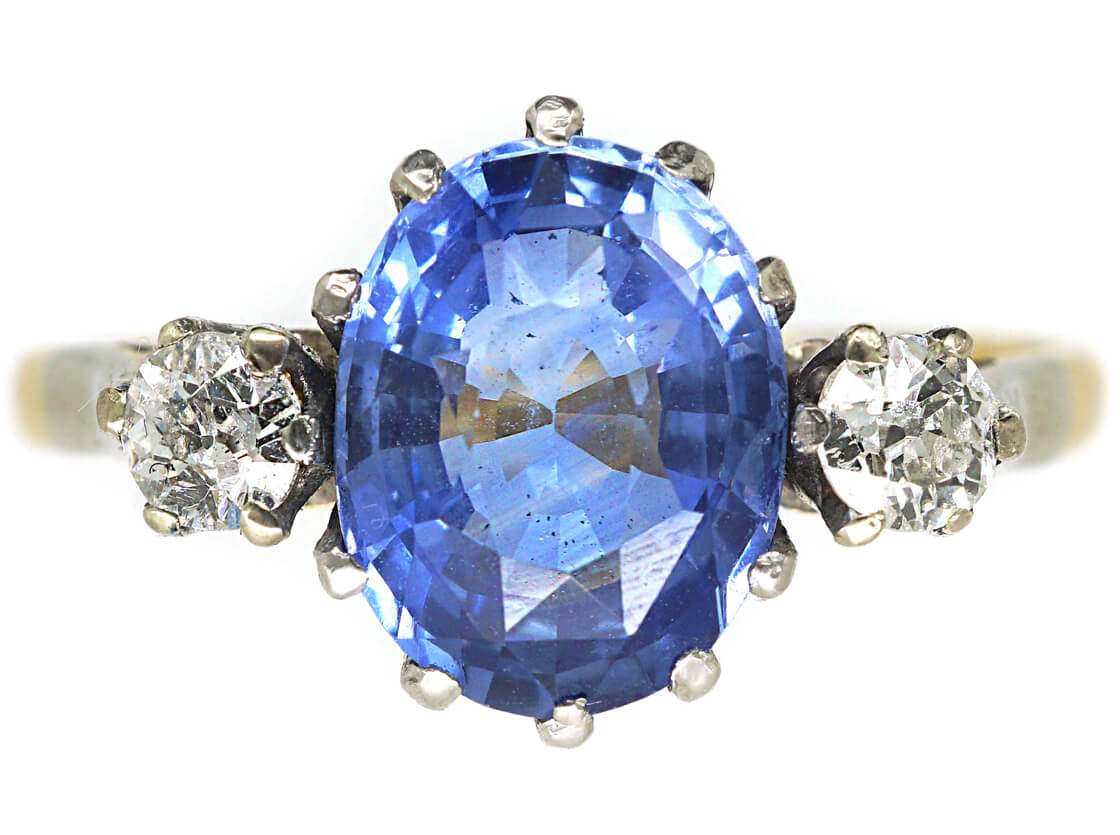 18ct Gold Platinum, Ceylon Sapphire Diamond Ring (785M) The