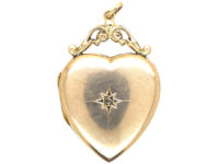 Edwardian 9ct Gold Heart Shaped Locket set with a Rose Diamond