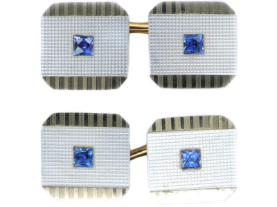 Art Deco 9ct & 18ct Gold Cufflinks set with Mother of Pearl & Sapphires