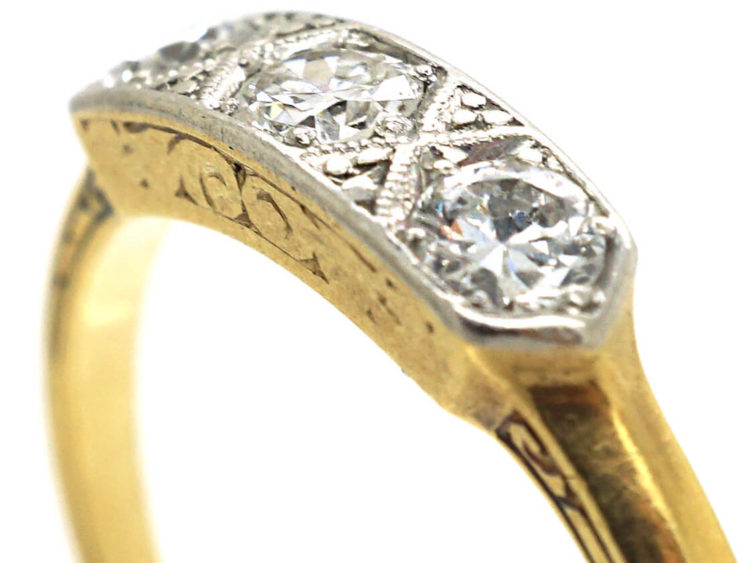 Art Deco 14ct Gold & Platinum Three Stone Diamond Ring