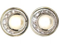14ct White Gold Round Cultured Pearl & Diamond Earrings