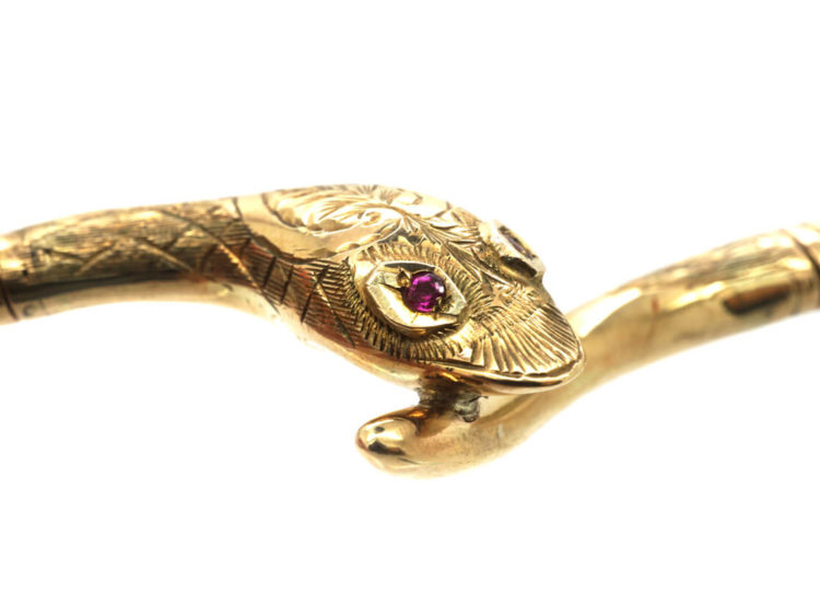 9ct Gold Snake Necklace with Ruby Eyes