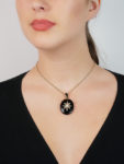 Victorian 18ct Gold, Onyx, Natural Pearl & Rose Diamond Oval Pendant with Locket Back