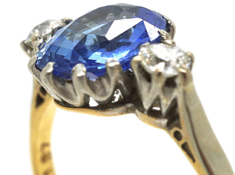 18ct Gold & Platinum, Ceylon Sapphire & Diamond Ring