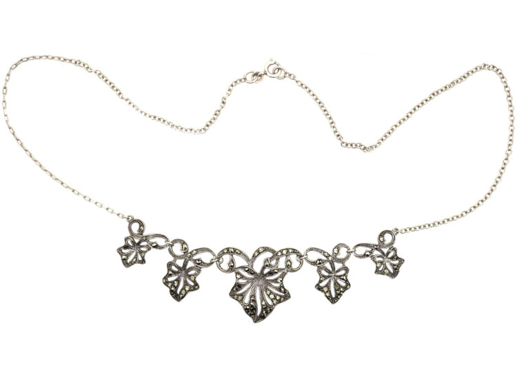 Art Deco Silver & Marcasite Ivy Leaf Necklace