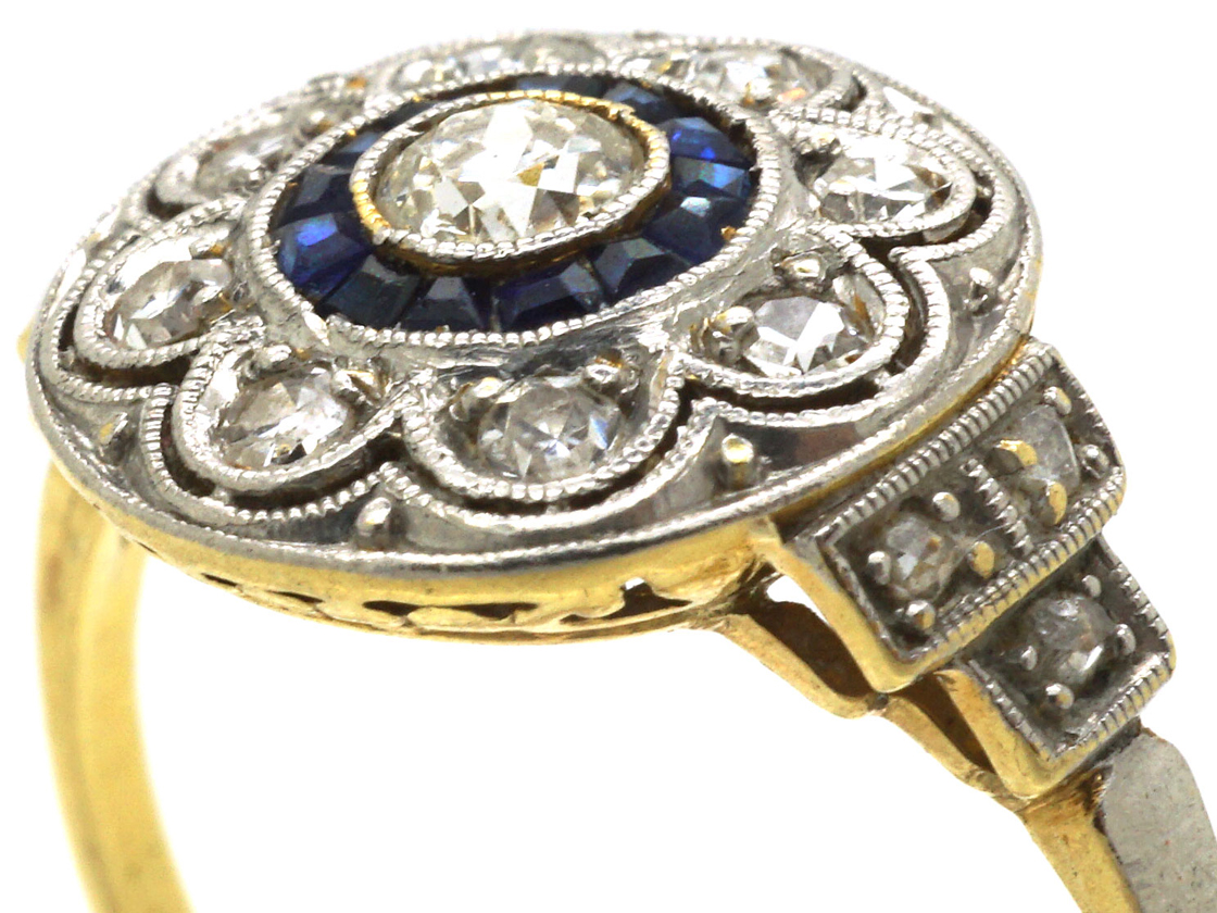Art Deco Platinum & 18ct Gold, Sapphire & Diamond Cluster Ring (820M ...