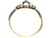 Georgian 15ct Gold, Natural Split Pearl, Diamond & Emerald Cluster Ring