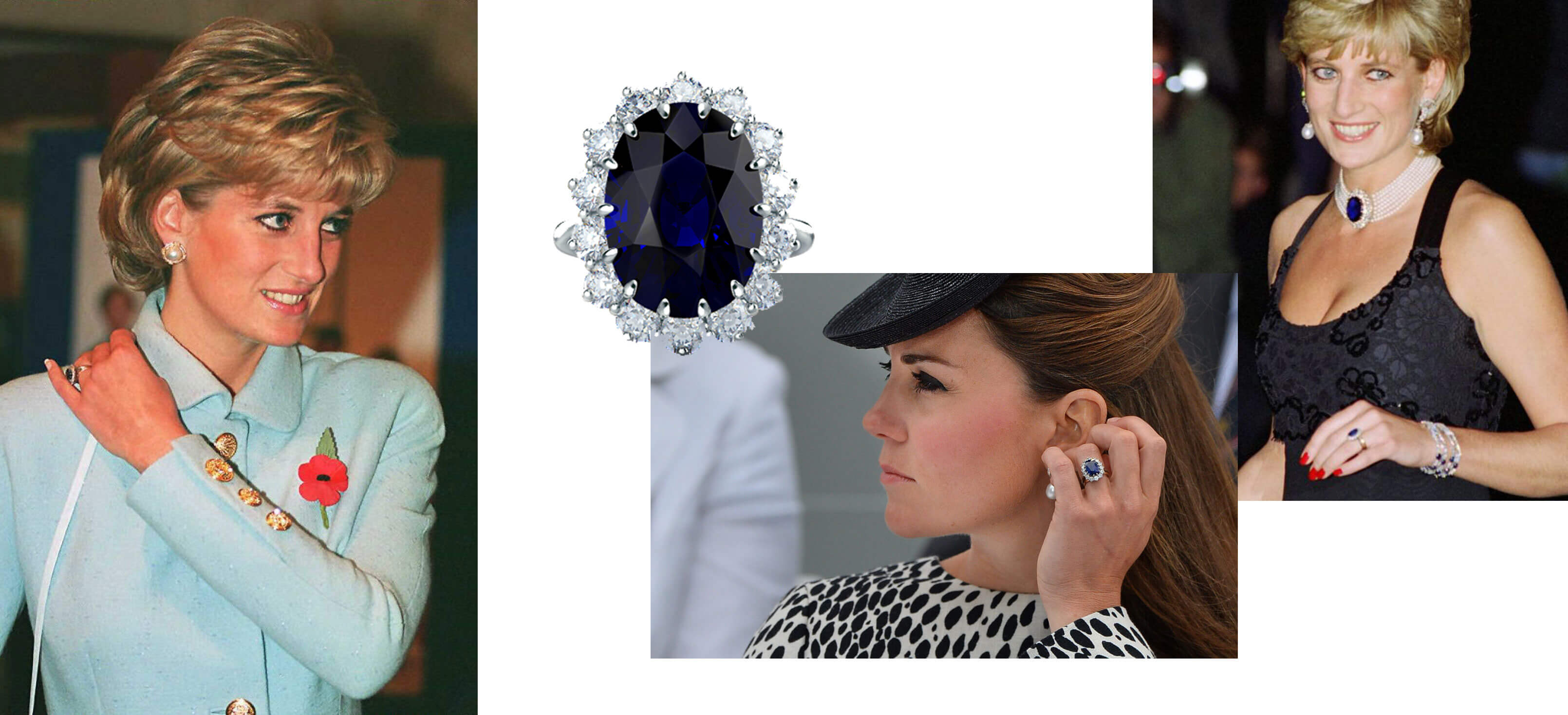 Princess Diana and the Duchess of Cambridge wearing the huge Sapphire engagement ring