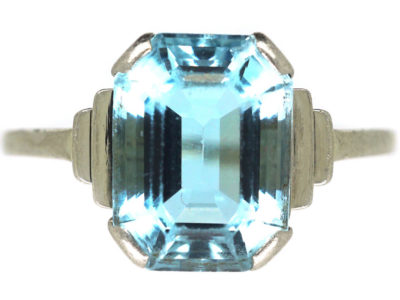 Art Deco 18ct White Gold Aquamarine Ring