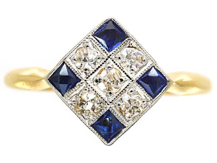 Art Deco 18ct Gold & Platinum, Sapphire & Diamond Ring