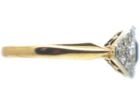 Art Deco 18ct Gold & Platinum Square Cut Sapphire & Diamond Boat Shaped Ring