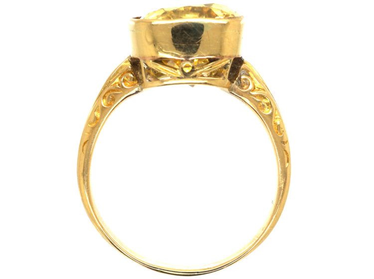 Art Deco 18ct Gold & Large Yellow Sapphire Ring