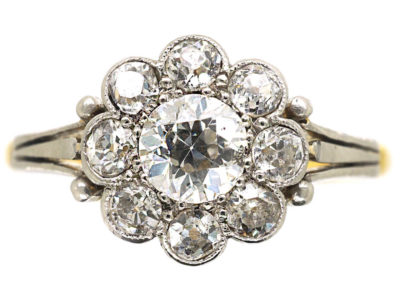 Edwardian 18ct Gold & Platinum Diamond Daisy Cluster Ring