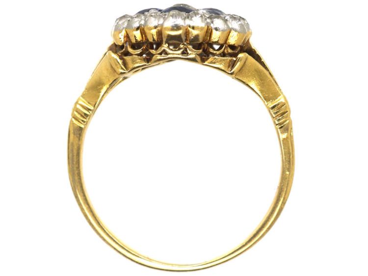 Edwardian 18ct Gold, Diamond & Sapphire Hexagonal Cluster Ring