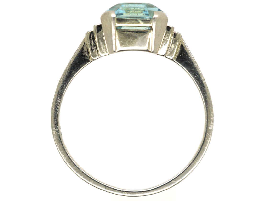 Art Deco 18ct White Gold Aquamarine Ring (685M) | The Antique Jewellery ...