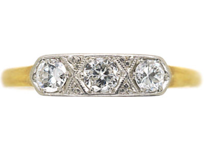 Art Deco 14ct Gold & Platinum Three Stone Diamond Ring