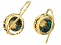 Edwardian 18ct Gold, Natural Split Pearl & Turquoise Cluster Earrings