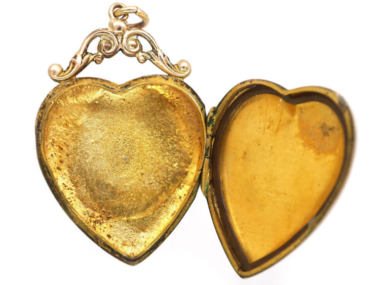 Edwardian 9ct Gold Heart Shaped Locket set with a Rose Diamond